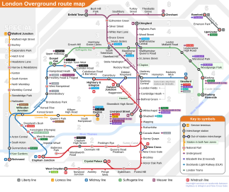 Schematic map of the London Overground network