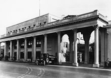 Photograph of original colonnade of Triangle Film Corporation