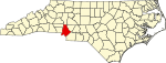 Mapa de Carolina del Norte con la ubicación del condado de Mecklenburg