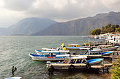 Boats docked in Lake Atitlan