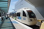 A MAX train at Portland International Airport station in July 2017