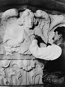 Stone carving, by the Bain News Service (edited by Durova)