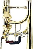 Bass trombone with two independent axial flow valves