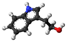 Ball-and-stick model of the tryptophol molecule