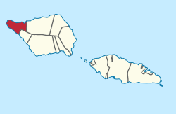 Alue tummanpunaisella Samoan kartalla