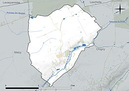 Carte en couleur présentant le réseau hydrographique de la commune