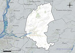 Carte en couleur présentant le réseau hydrographique de la commune