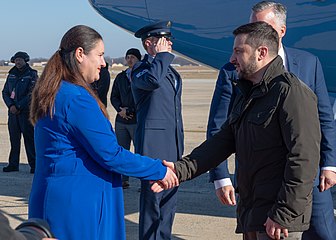Zelenskyy greeted by Ambassador Oksana Markarova at Joint Base Andrews