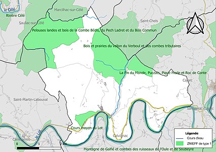 Carte des ZNIEFF de type 1 sur la commune.