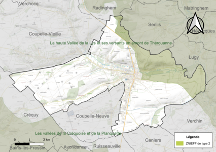 Carte de la ZNIEFF de type 2 sur la commune.