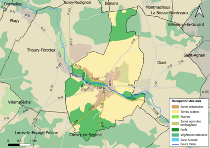 Carte des infrastructures et de l'occupation des sols en 2018 (CLC) de la commune.