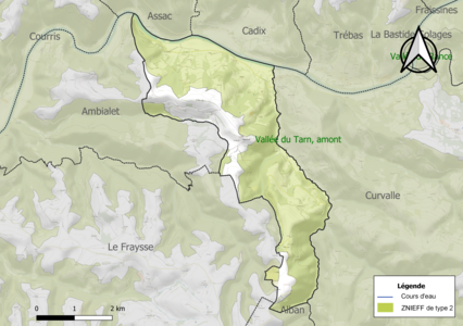 Carte de la ZNIEFF de type 2 sur la commune.