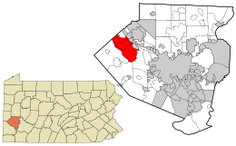Location of Moon Township in Allegheny County and Pennsylvania