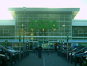 Asda Superstore in West Bridgford, Nottingham. The Asda logo is on the front of the building.