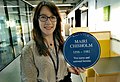 Blue Plaque for Mairi Chisholm held by Women in Red editor Siobhan O'Connor