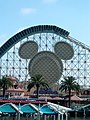A detailed look at the roller coaster's loop with the former Mickey Mouse head