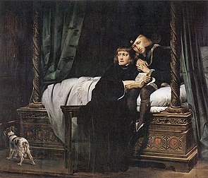 Les Enfants d’Édouard, toile montrant le Roi Edward V et son frère le Duc d’York dans la Tour de Londres, peinte en 1831 par le peintre français Paul Delaroche, exposée au Musée du Louvre. (définition réelle 795 × 679*)