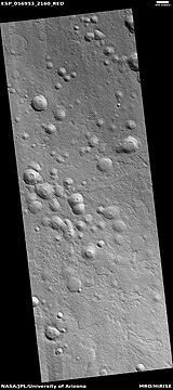 Possible expanded secondary craters, as seen by HiRISE under HiWish program. These craters may have become much wider, as ice left the ground around the rims.[17][18]