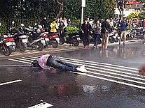 Protester struck by water cannon