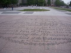 Oval containing the title of the L'Enfant Plan followed by the words "By Peter Charles L'Enfant" inlaid in Freedom Plaza. (2006)