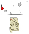 Location of Red Bay in Franklin County, Alabama.