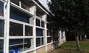 View of one of the facades of the school