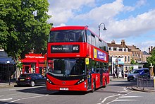 Route W13 red London double decker bus en route to Woodford Wells in June 2022