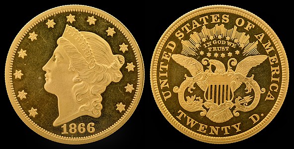 Liberty Head double eagle, Type II reverse, by James B. Longacre and the United States Mint