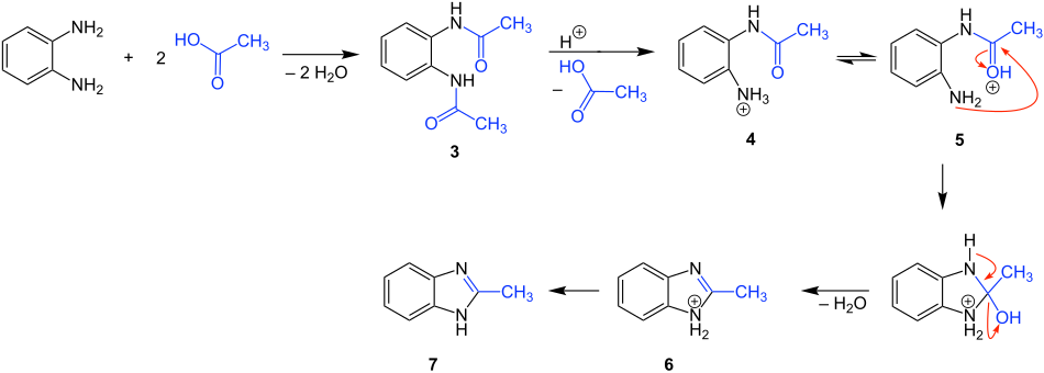 Reaktionsmechanismus der Phillips-Ladenburg-Benzimidazol-Synthese