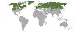 Área de distribución (En verde: nativo; y en rojo: introducido)