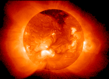 Le Soleil photographié par le satellite Yohkoh dans les rayons X. (définition réelle 690 × 500*)