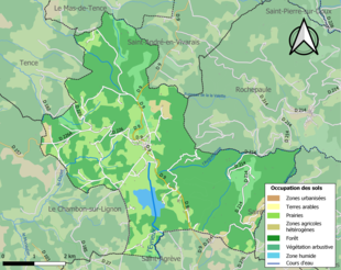 Carte en couleurs présentant l'occupation des sols.