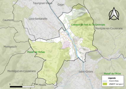 Carte des ZNIEFF de type 2 sur la commune.