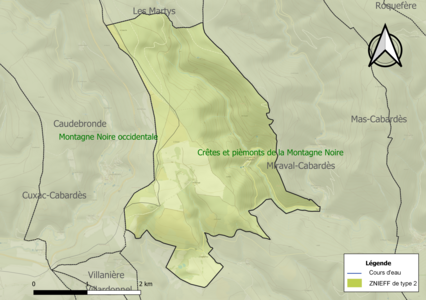 Carte des ZNIEFF de type 2 sur la commune.