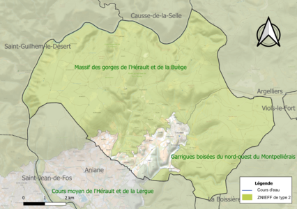 Carte des ZNIEFF de type 2 sur la commune.