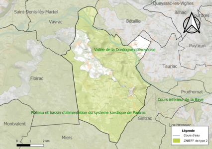 Carte des ZNIEFF de type 2 sur la commune.