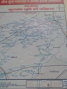 Map depicting all the 48 kos parikrama sites displayed at Ban Ganga/Bhishma Kund