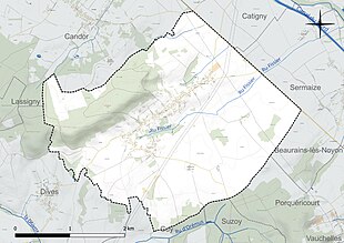 Carte en couleur présentant le réseau hydrographique de la commune