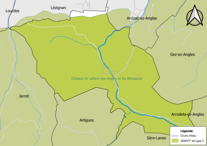 Carte de la ZNIEFF de type 2 sur la commune.