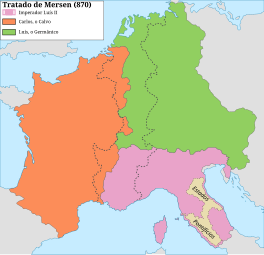 Frância Oriental (verde) em 870.