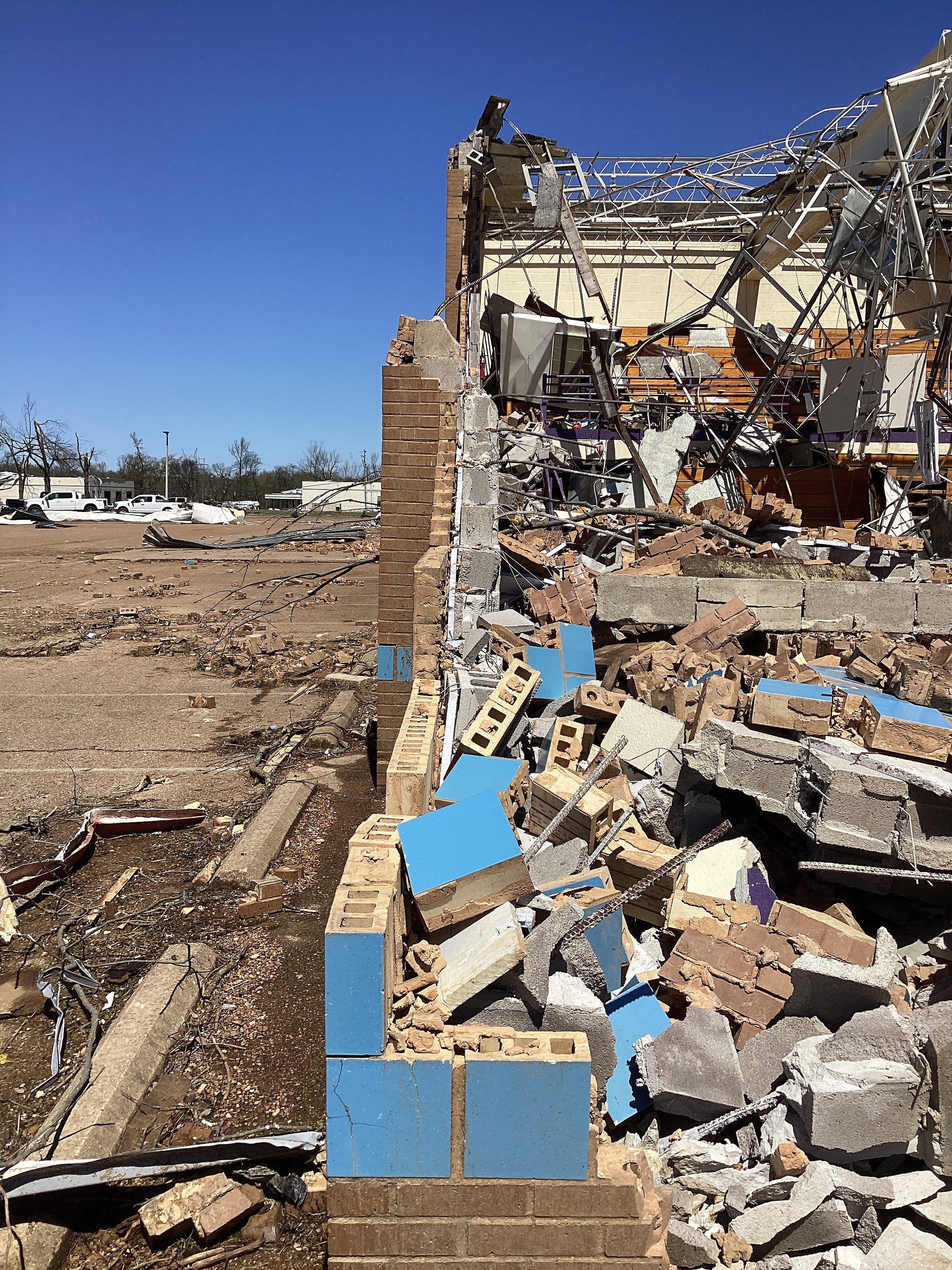 EF3 damage to Crestview Elementary School south of Covington, Tennessee.