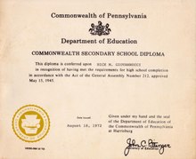 GED Diploma with Instructions - PA 1972