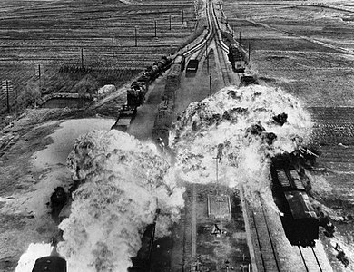 Trains under attack during the Korean War