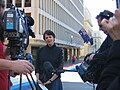 Senator Allison addresses the ABC cameras at Treasury Gardens, Melbourne 2007