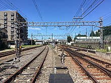 小川駅構内配線。拝島方の踏切構内より撮影（2020年8月11日）