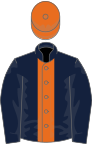 Dark blue, orange stripe, orange cap