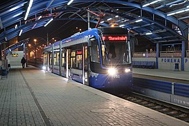 Tram arrives at Politekhnichna station