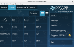 Interfaccia di PPSSPP v1.0.1-2635 su Fedora (GNOME)