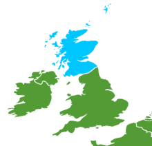 A map of the United Kingdom area, with Scotland colored