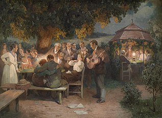 Beim Heurigen in Grinzing 1900, oil painting, 74 x 105 cm